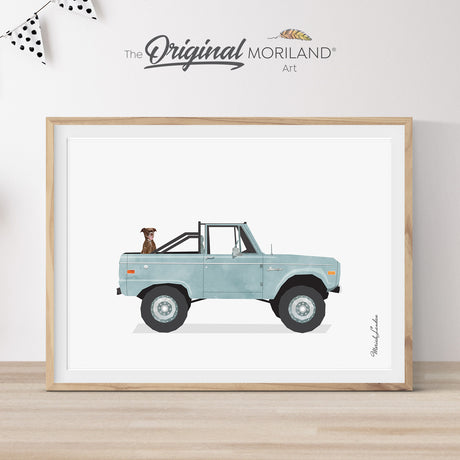 Pale Blue Classic Truck with Brown Labrador Dog Print - Printable Art, Pet Printable Poster, Pet Memorial Gift, Pet Portrait, Brown Labrador | MORILAND®