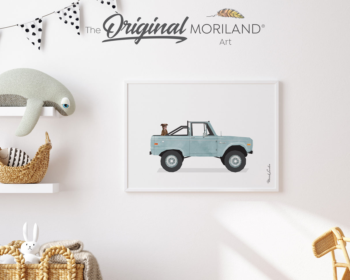 Pale Blue Classic Truck with Brown Labrador Dog Print - Printable Art