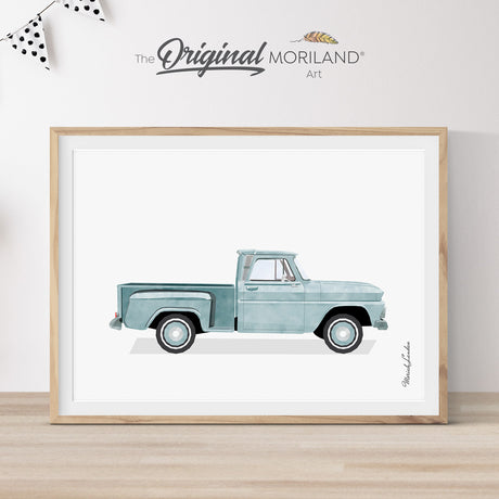 1964 CHEVROLET C10 STEPSIDE Print Pale Blue for Boy Nursery Décor by MORILAND