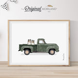 Dark Green Old Truck with Australian Shepherd Dogs Print - Printable Art