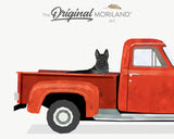 Red Old Truck With Black German Shepherd Dog Print - Printable Art