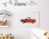 Red Old Truck With Black German Shepherd Dog Print - Printable Art