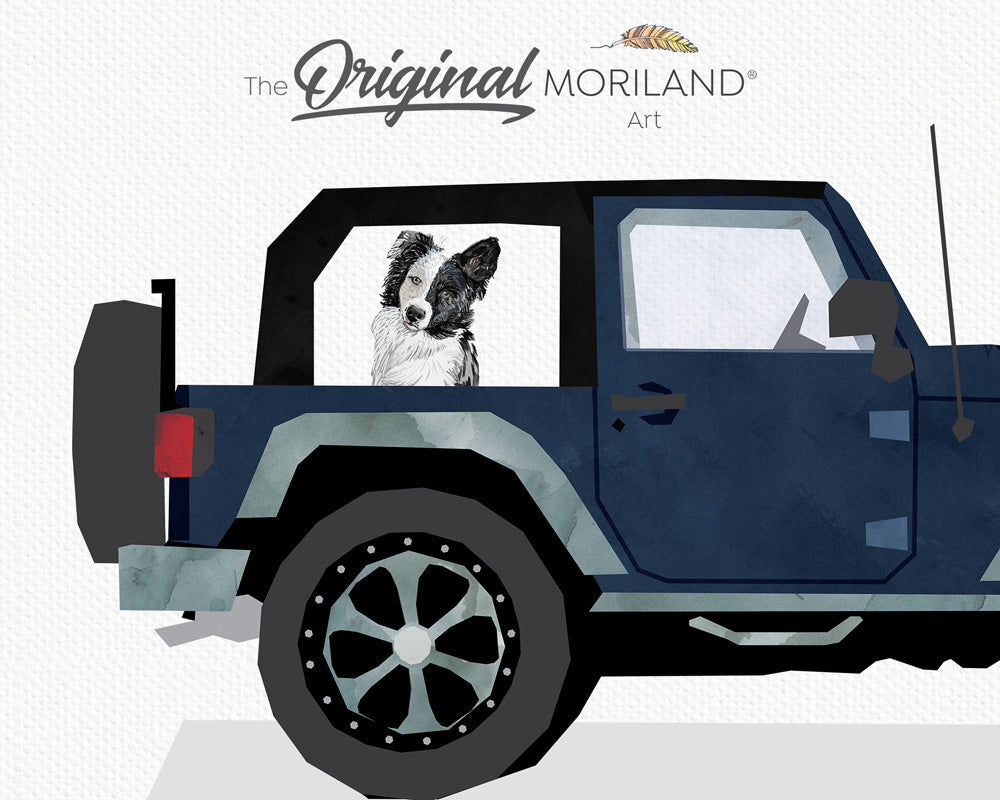 Navy Blue Classic SUV with Australian Shepherd Dog Print - Printable Art