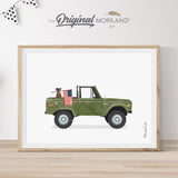 Army Green Classic Truck with Labrador Holding American Flag Dog Print - Printable Art, Car Wall Art, 4th of July Decoration, America Independence Day, Pet Printable Poster, Pet Memorial Gift, Pet Portrait Decor | MORILAND®