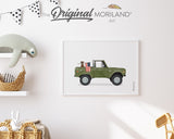 Army Green Classic Truck with Labrador Holding American Flag Dog Print - Printable Art