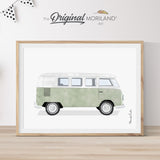 Sage Green Classic VW Bus Van Print - Printable Art, Camper Wall Art, Vintage Car Print, Car Art, Boy Nursery Decor, Car Watercolor, Transportation Decor, MORILAND®