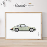 Sage Green Classic Sports Coupe Porsche 911 Car Print - Printable Art, Boy Nursery Poster, Transportation Wall Art, Baby Shower Gift, Classic Car, Vintage Car Art, Girl Room Decor, Watercolor Decor, Toddler Room Decor, Printable