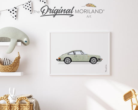 Sage Green Classic Sports Coupe Car Print - Printable Art