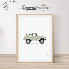 Sage Green Classic Truck with Labrador Retriever Dog Print – Perfect for Boy & Girl Nurseries, Kids Rooms, and Dog Lovers