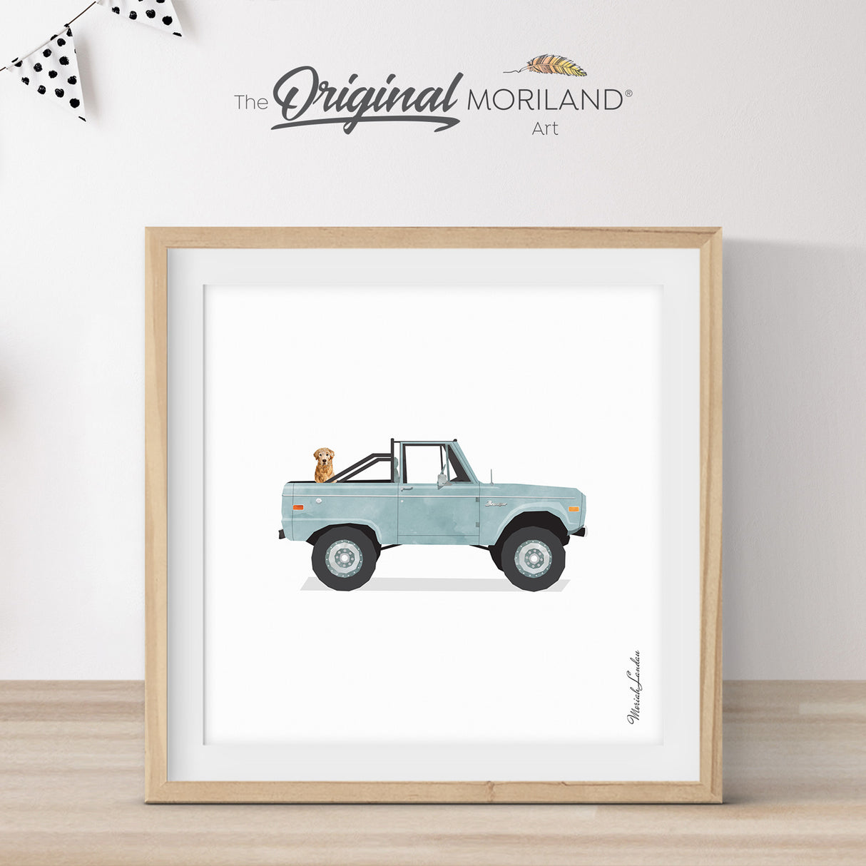 Pale Blue Classic Truck with Golden Retriever Dog Print - Printable Art