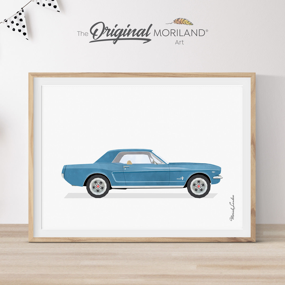 Vintage Blue Classic Pony Car Print - Printable Art, 1965 Ford Mustang Print, Car Wall Art, Classic Car Print, Farmhouse Printable, Kid Poster, Transportation Décor, Boy Nursery, Transportation Décor, Kids Poster by MORILAND