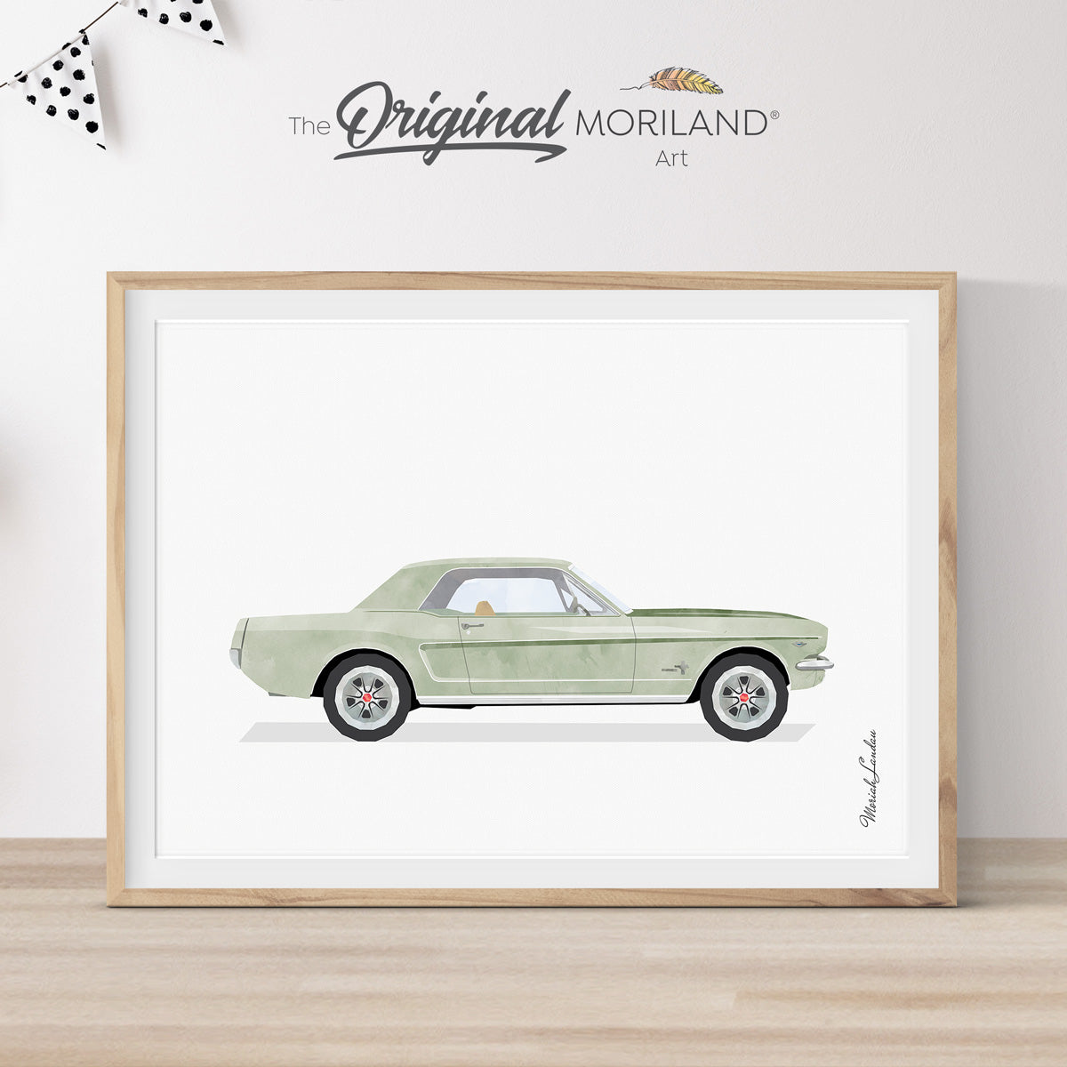 Sage Green Classic Pony Car Print - Printable Art, 1965 ford mustang, Car Wall Art, Classic Car Print, Farmhouse Printable, Kid Poster, Transportation Décor, Boy Nursery, Transportation Décor, Kids Poster by MORILAND