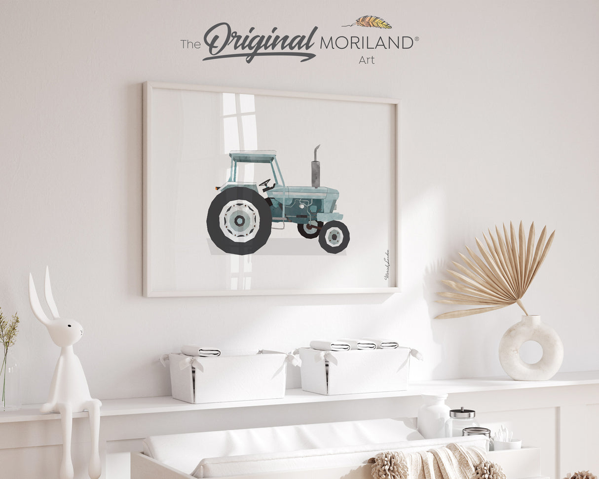 Pale Blue Old Vintage Tractor Print - Printable Art