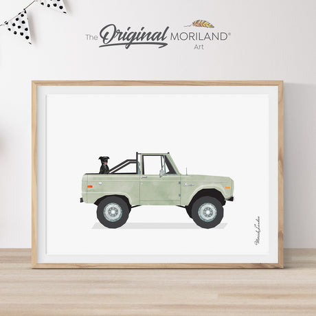 Sage Green Classic Truck with Black Labrador Dog Print - Printable Wall Art, Pet Printable Poster, Pet Memorial Gift, Pet Portrait, Black Labrador Drawing | MORILAND®