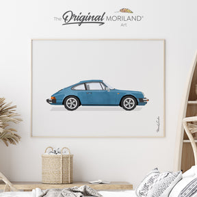 Vintage Blue Classic Porsche 911 Sports Car Fine Art Paper Print