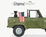 Army Green Classic Truck with Black Labrador Holding American Flag Dog Print - Printable Art