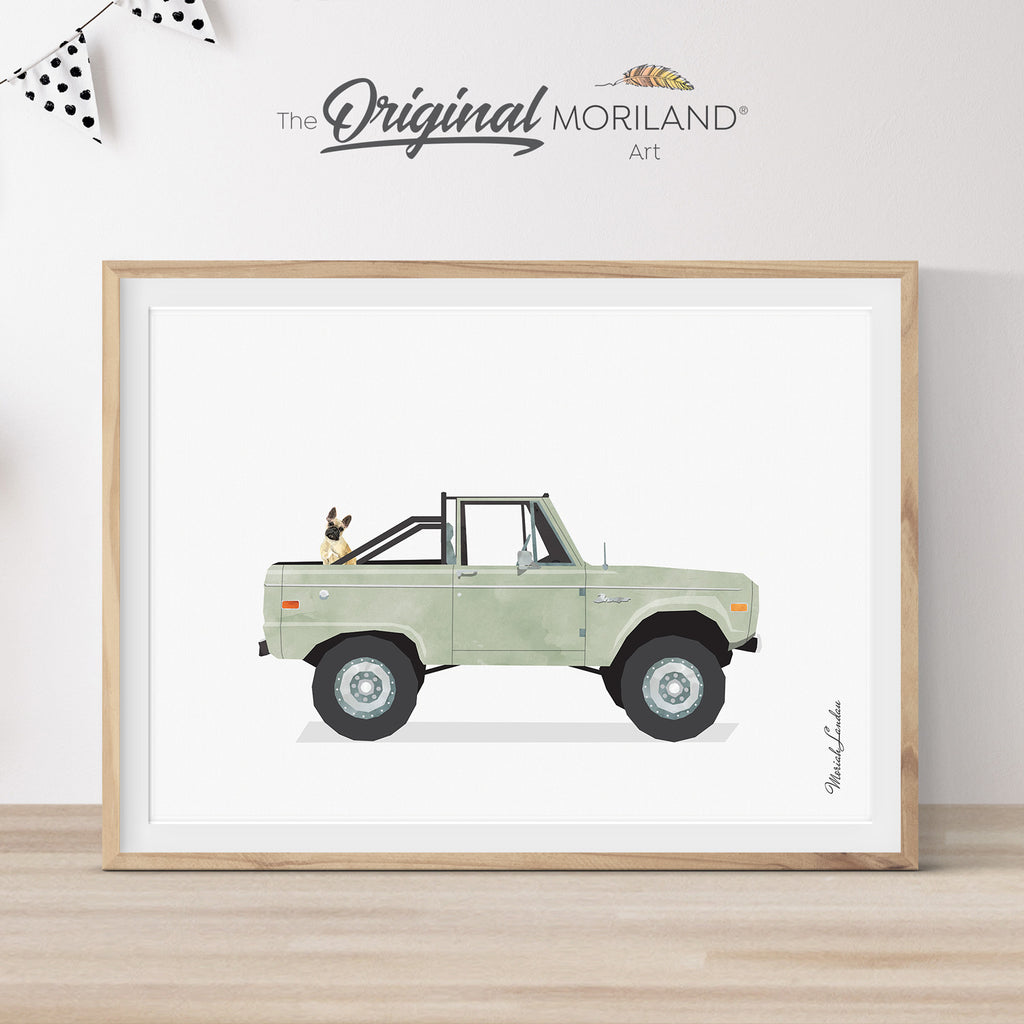 Sage Green Classic Truck with Fawn French Bulldog Dog Print - Printable Wall Art, Pet Printable Poster, Pet Memorial Gift, Pet Portrait, French Bulldog Drawing | MORILAND®