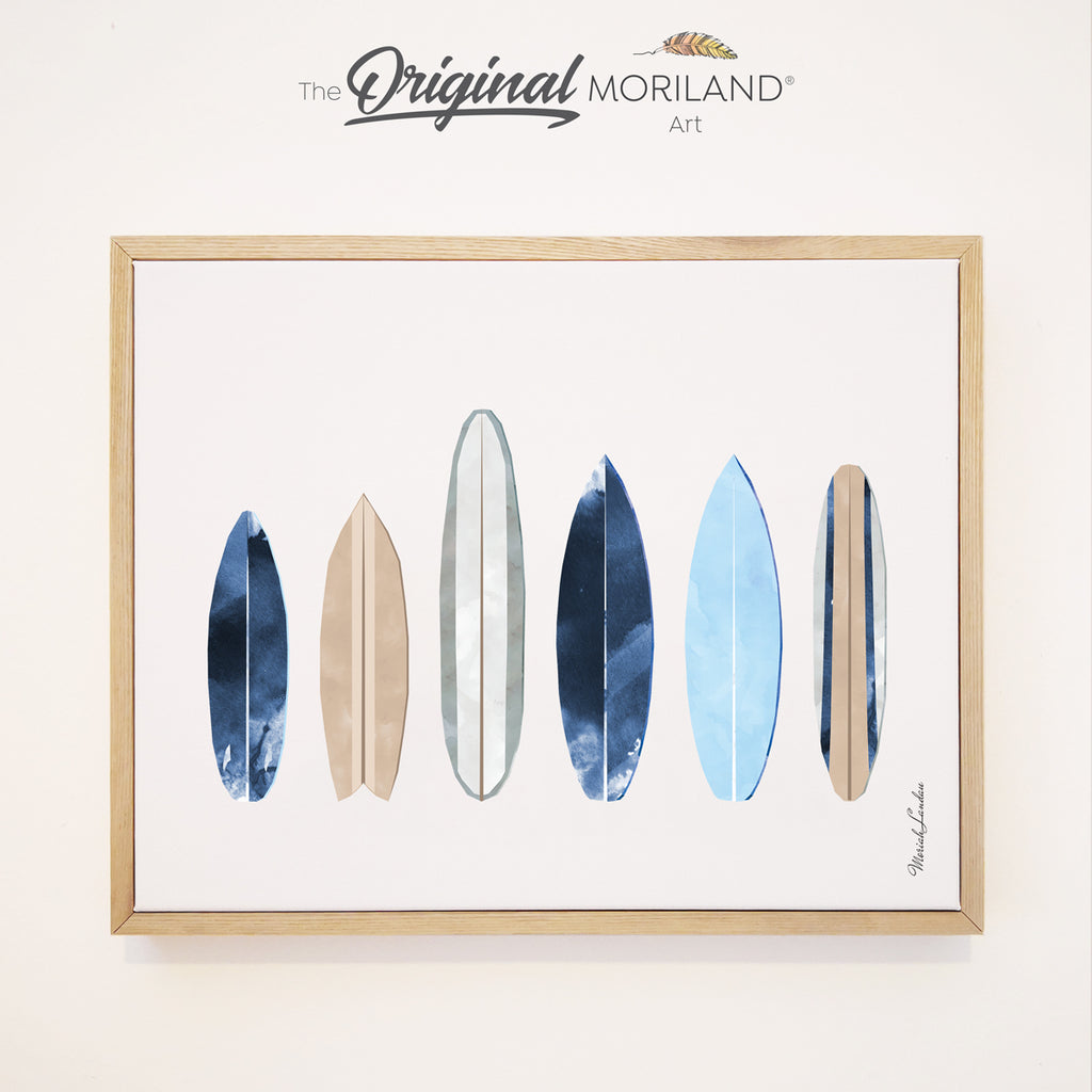 Watercolor Surfboards - Framed Canvas Print | Vintage Surf Print, Nursery Prints, Girl Boy Room Wall Decor, Surf Decor, Surfboard, Teenager Surfer Bedroom Decor, Nautical Wall Art, Boy Nursery Decor, Coastal Wall Decor, Kids Poster by MORILAND
