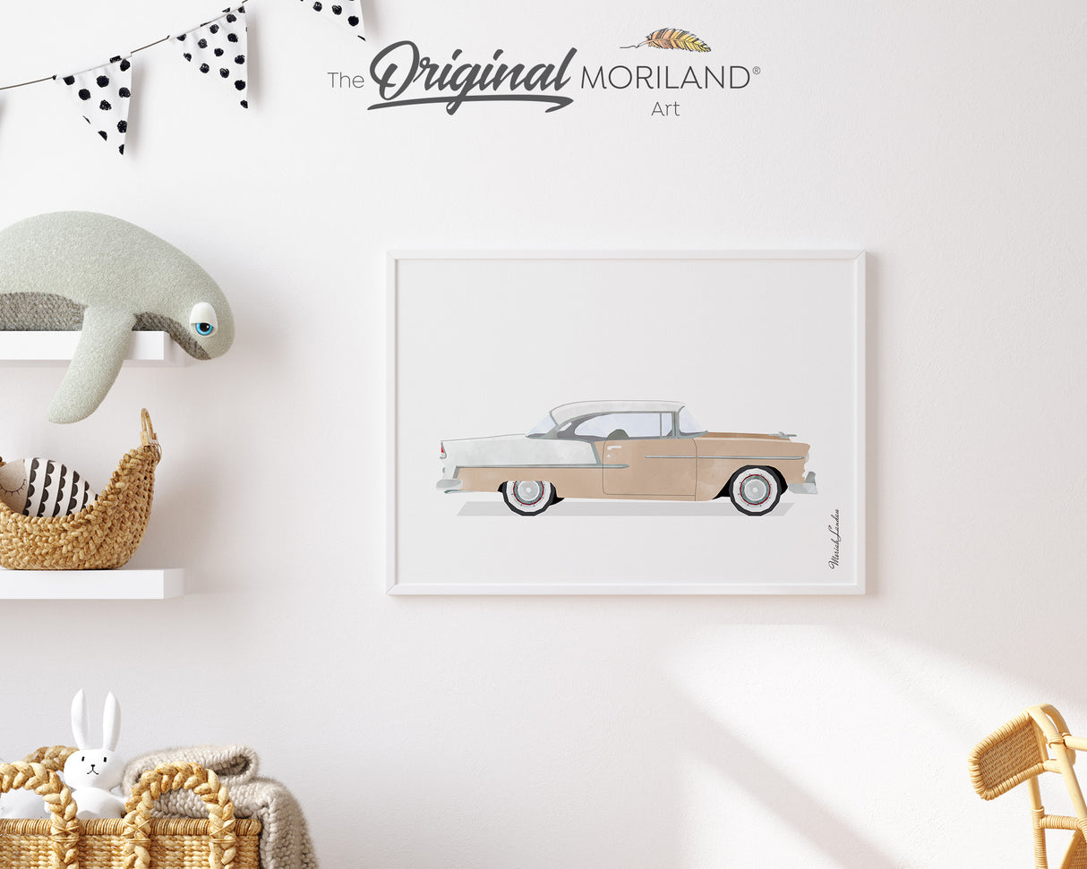 Beige & White Classic 50's Car Print - Printable Art