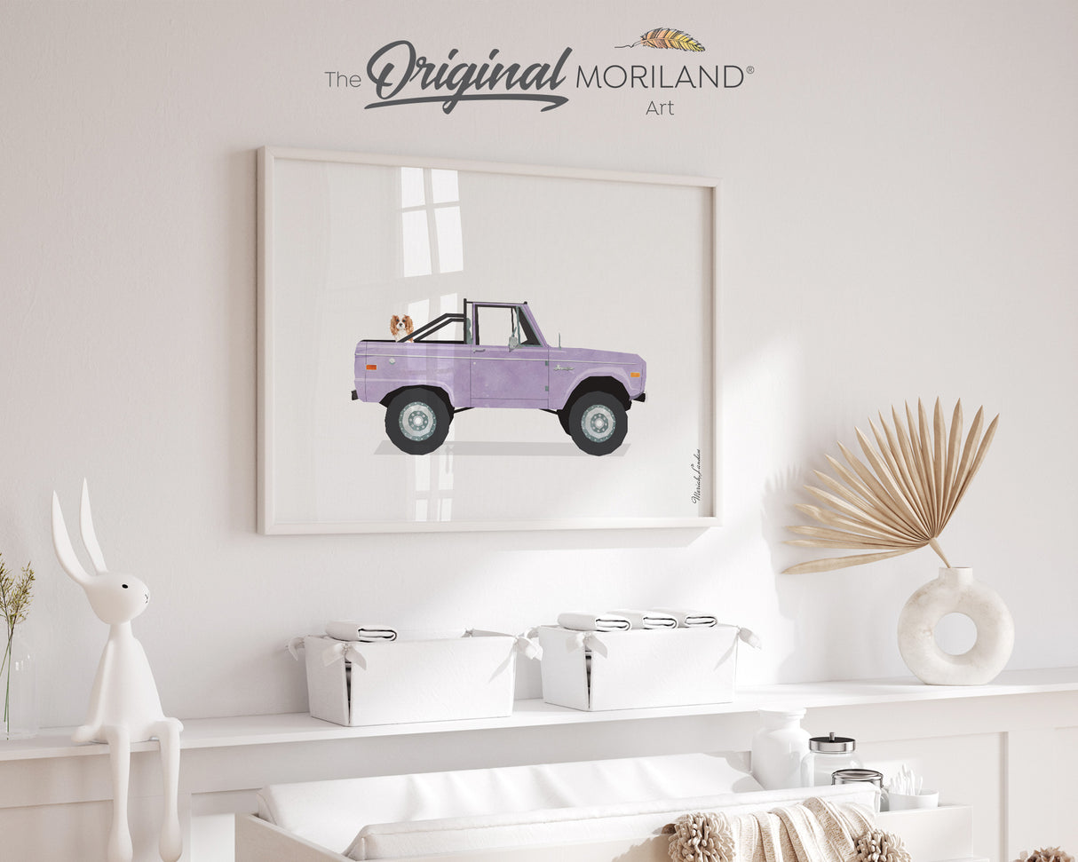 Purple Classic Truck With Cavalier King Charles Spaniel Dog Print - Printable Art