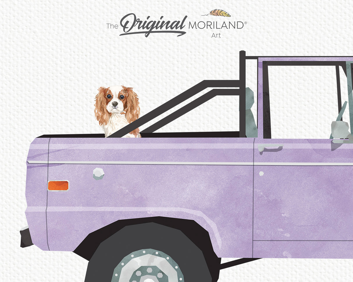 Purple Classic Truck With Cavalier King Charles Spaniel Dog Print - Printable Art