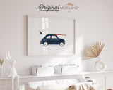 Navy Blue Mini Car with Surfboard Print - Printable Art