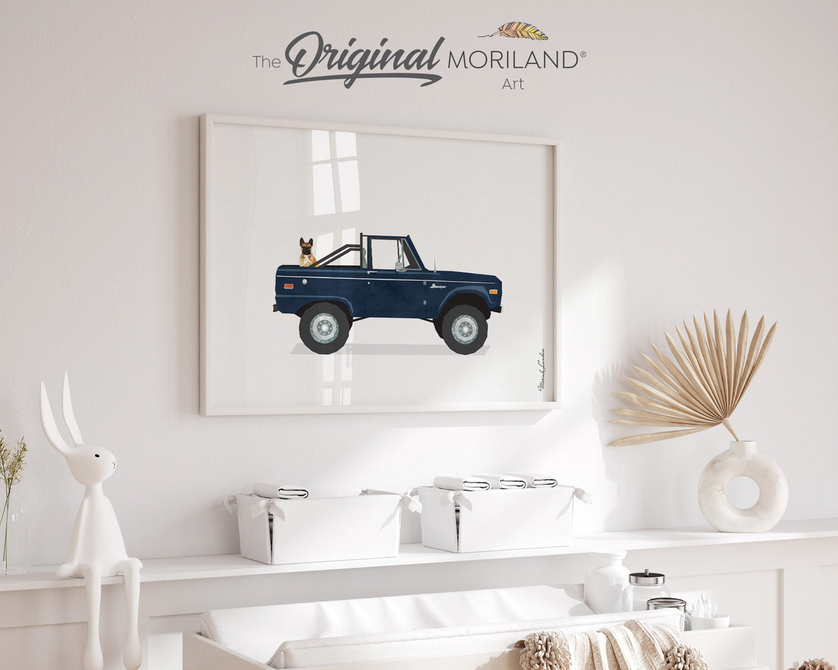 Navy Blue Classic Truck with French Bulldog Dog Print - Printable Art