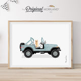 Pale Blue Classic 1979 jeep cj-7 renegade with Golden Retriever Dog Print - Printable Art