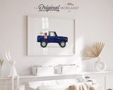 Dark Blue Classic Truck with Labradoodle Dog Holding American Flag Print - Printable Art