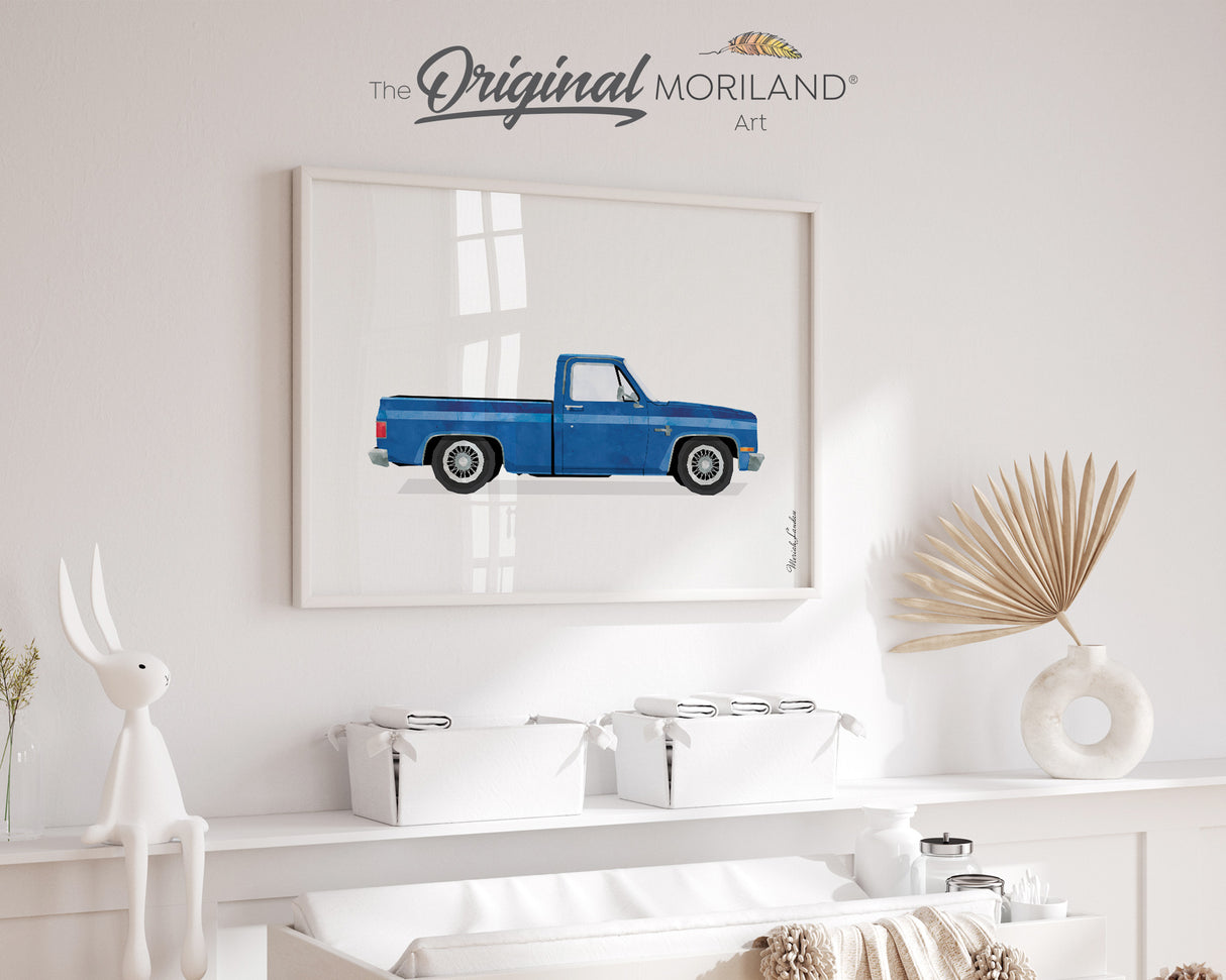 Blue Old Pickup Truck Print - Printable Art