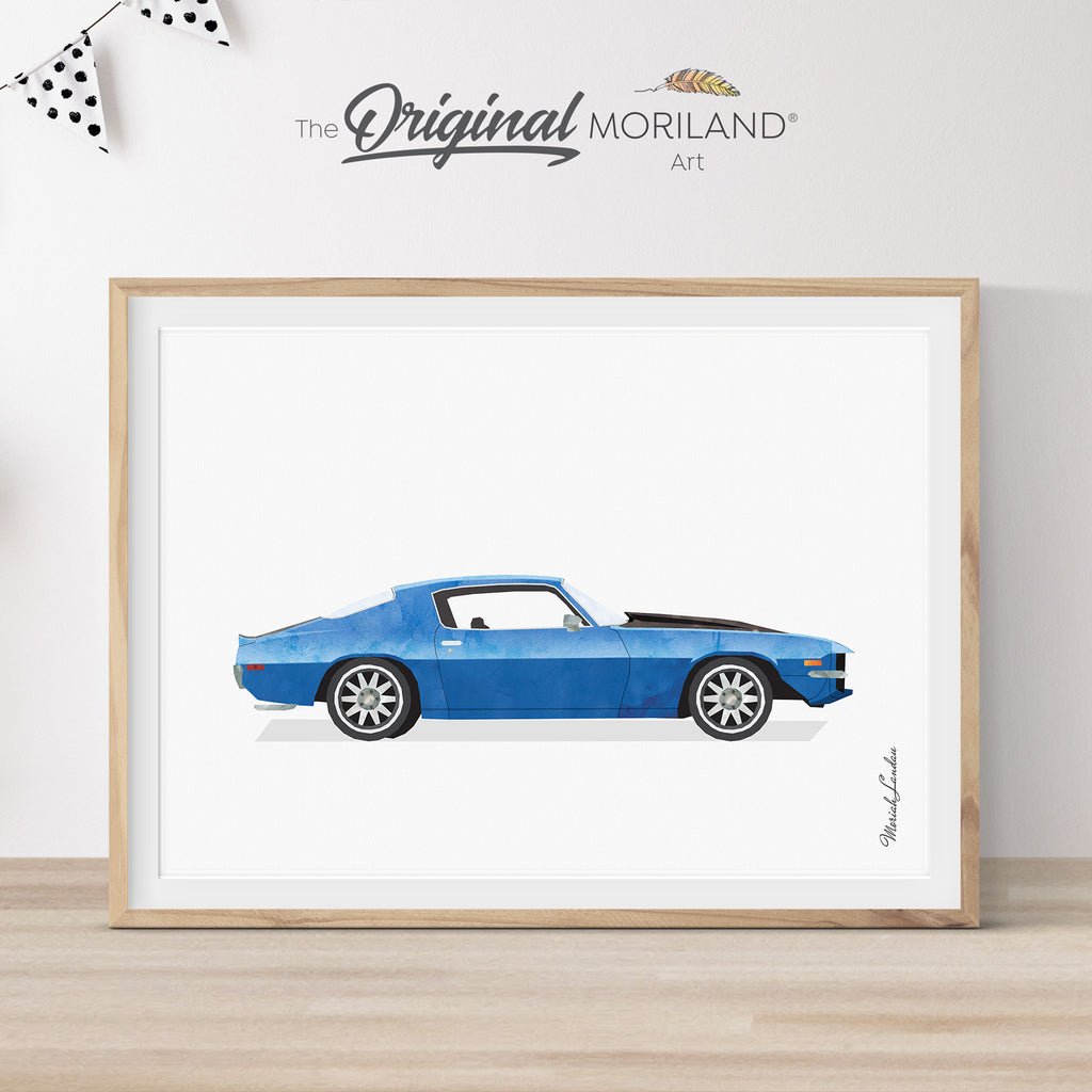 1970 Chevrolet Camaro, Blue Sporty Car Print - Printable Art, Bedroom Wall Art, Transportation Decor, Boy Nursery Poster, Classic Car Art, Printable Vehicle, Blue Car, Printable Vehicle | MORILAND®