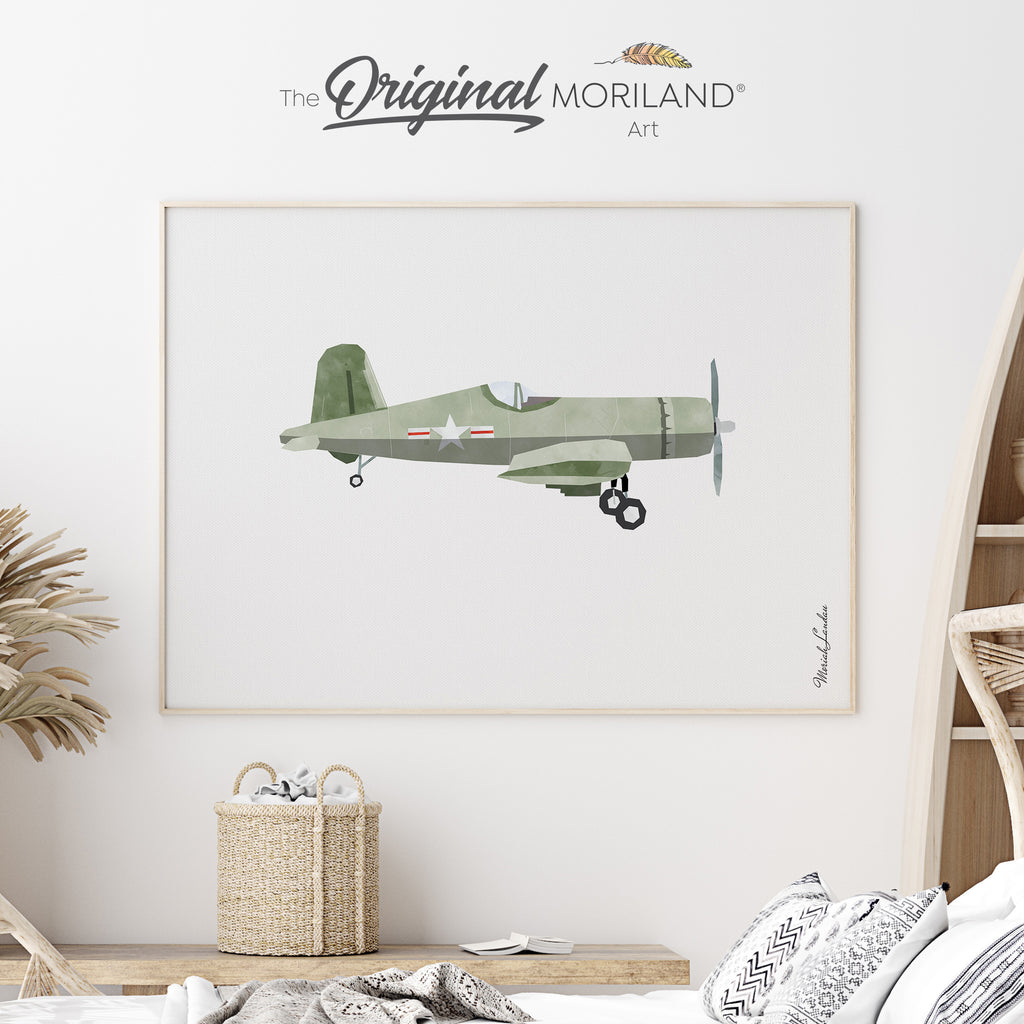 Vought F4U Corsair Sage Green Vintage Plane Fine Art Paper Print