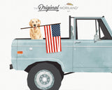 Set of 2 Pale Blue Nursery Instant Download Prints – Vintage Truck with Dog & Lily Flowers – Boy Room Wall Art, Farmhouse Décor