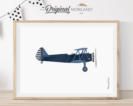 Navy Blue Vintage Biplane Print - Printable Art