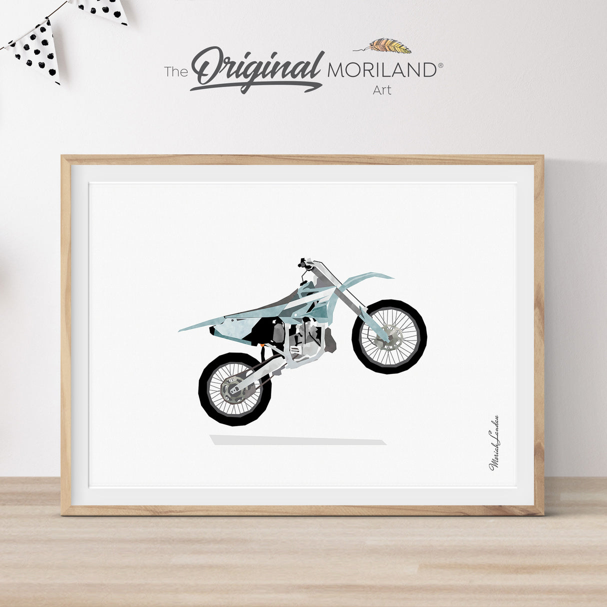 Pale Blue Wheelie Dirt Bike Print - Printable Art, gift for kids