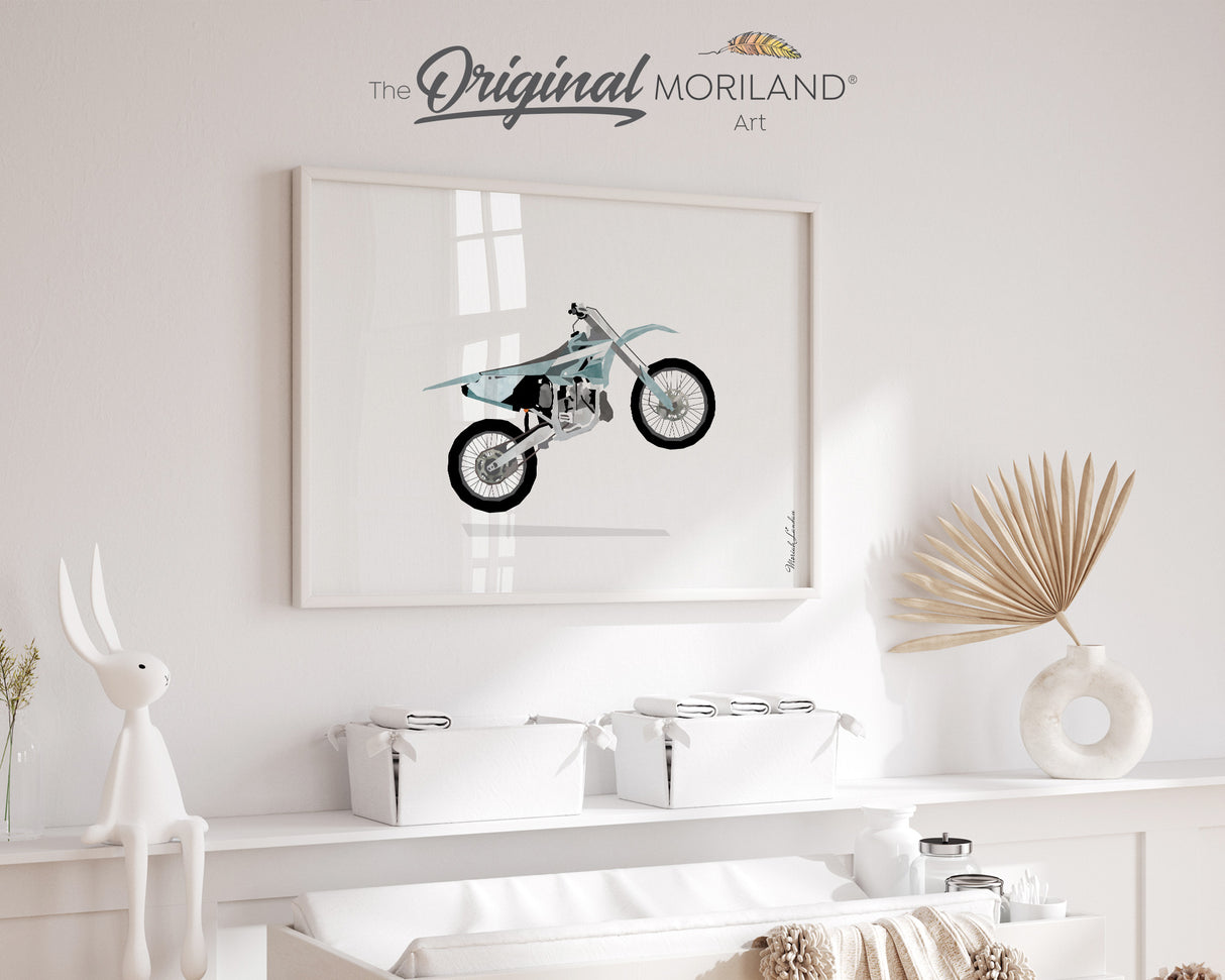 Pale Blue Wheelie Dirt Bike Print - Printable Art