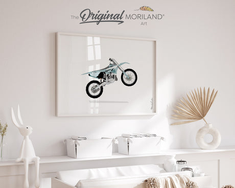 Pale Blue Wheelie Dirt Bike Print - Printable Art