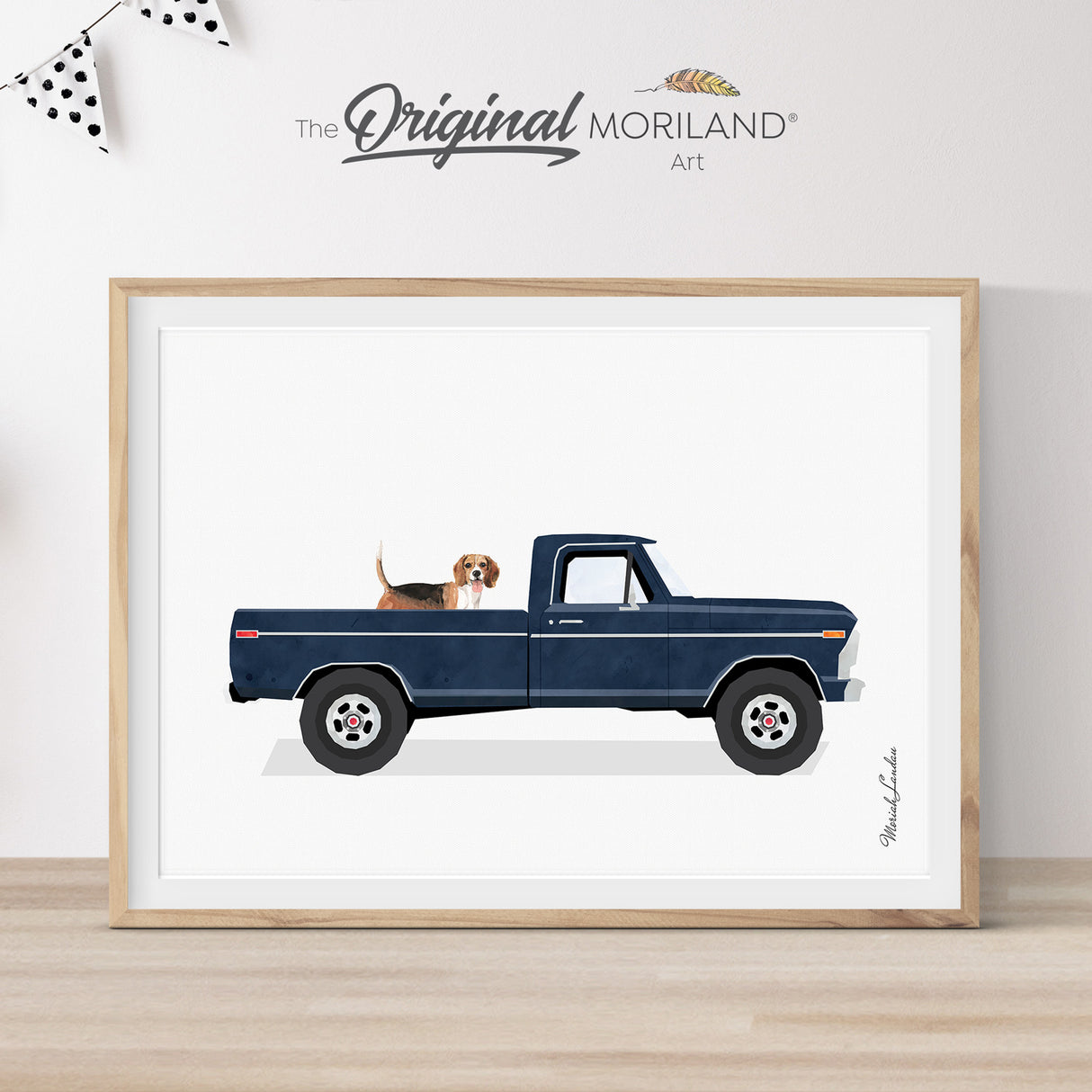 Navy Blue Classic Truck with Beagle Dog Print - Printable Art