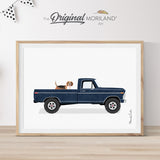 Navy Blue Classic Truck with Beagle Dog Print - Printable Art