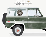 Dark Green Classic Car with Black Labradoodle Dog Print - Printable Art, Pet Memorial Gift, Classic Ford Bronco Car, Boy Nursey Décor