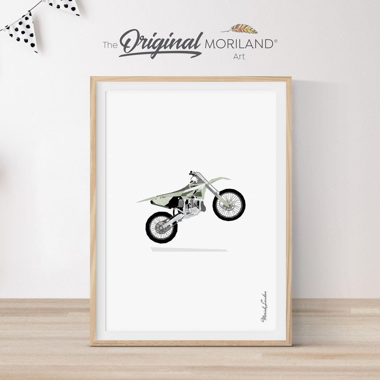 Sage green dirt bike printable wall art – off-road motorcycle print for boy nursery or playroom – instant download