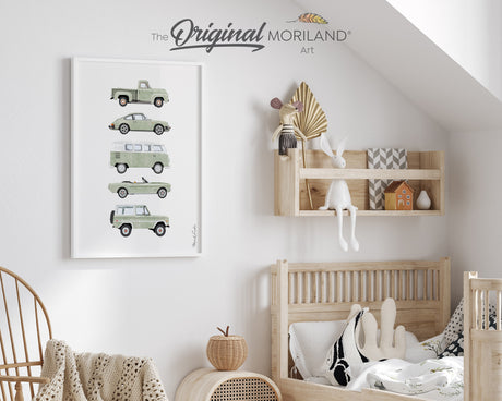 Sage Green Classic Cars Print - Printable Art