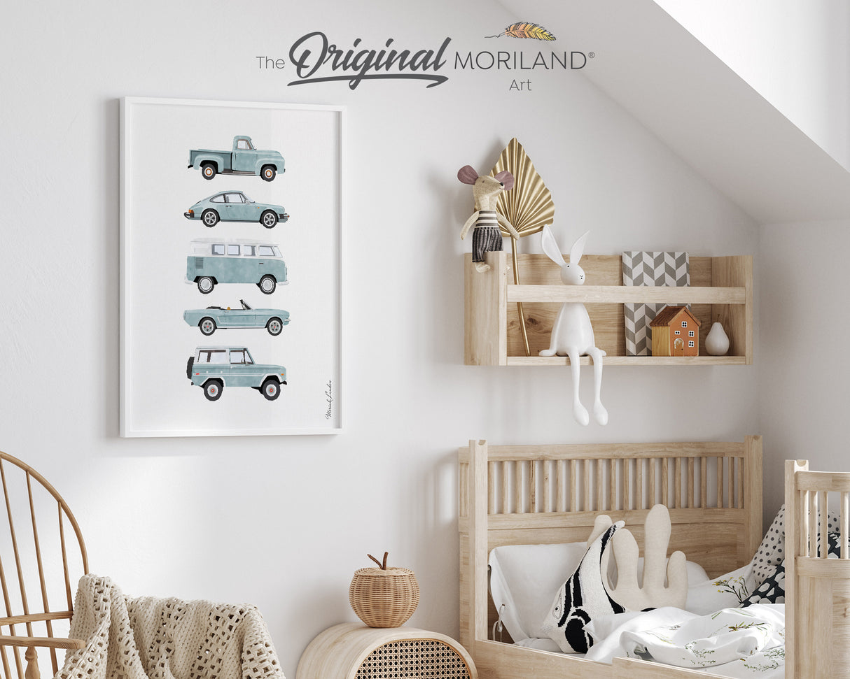 Pale Blue Classic Cars Print - Printable Art