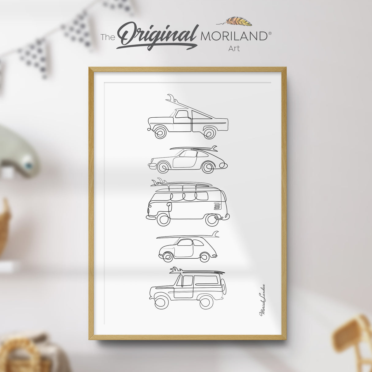 One Line Art Drawing Surf Cars Print | Vertical - Printable Art