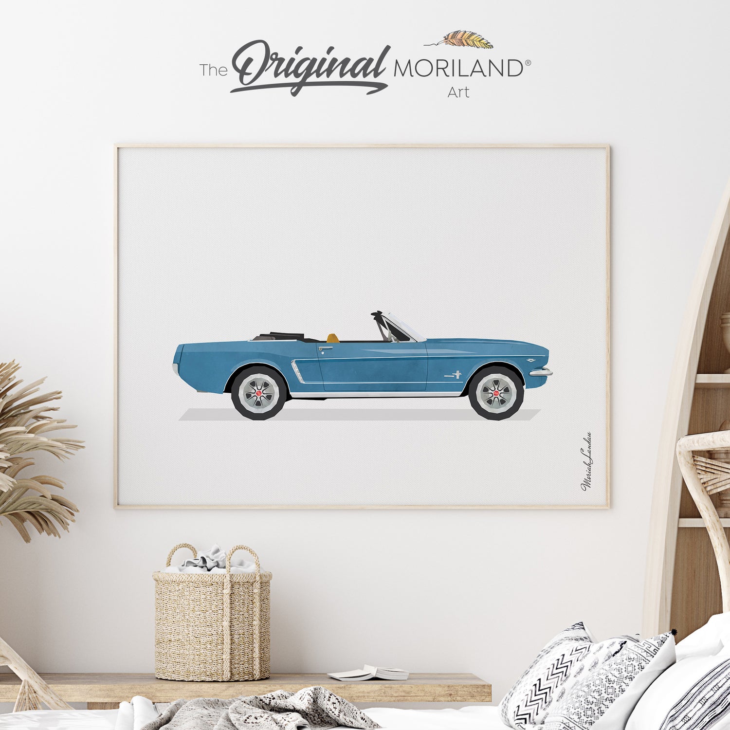 Vintage Blue 1965 Ford Mustang Convertible Muscle Car | Fine Art Paper Print