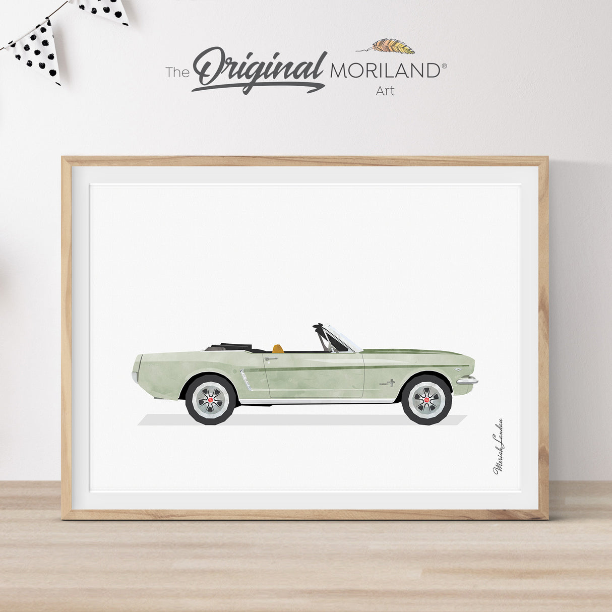 Sage Green Convertible Classic Pony Car Print - Printable Art