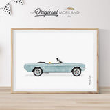 1965 Ford Mustang, Pale Blue Convertible Classic Pony Car Print - Printable Art