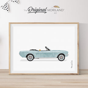 1965 Ford Mustang, Pale Blue Convertible Classic Pony Car Print - Printable Art
