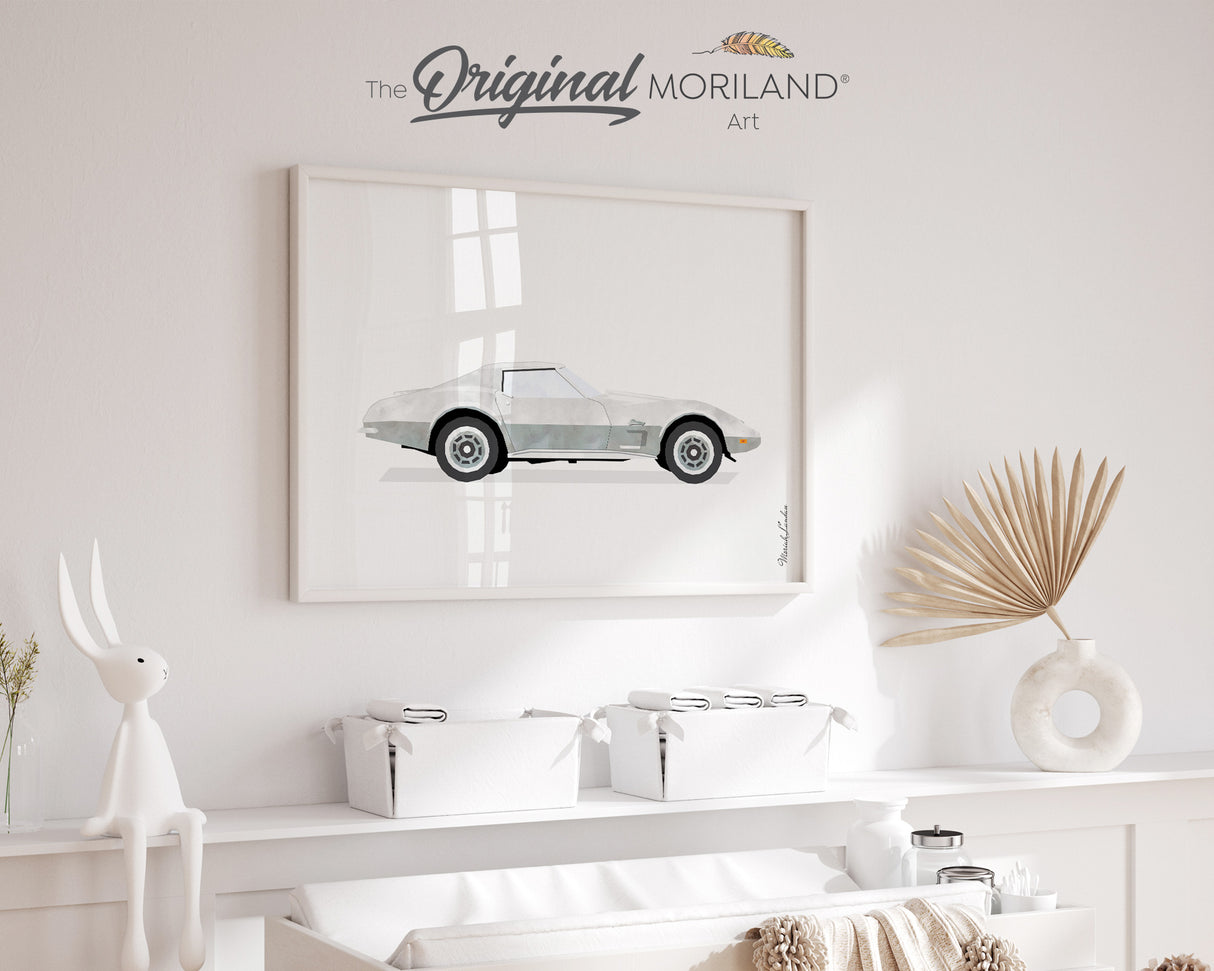 Grey Classic Sports Car Print - Printable Art