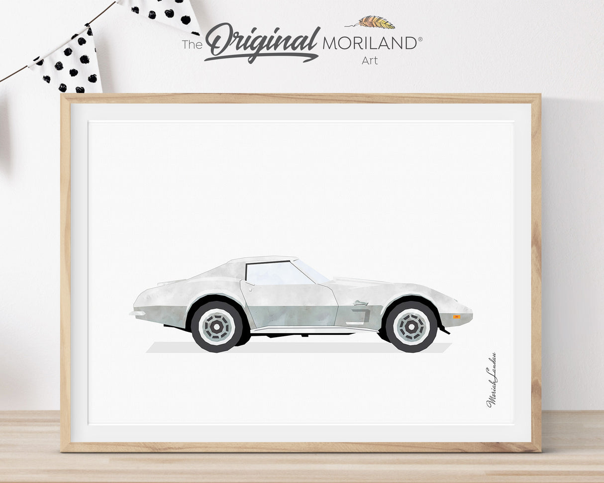 Grey Classic Sports Car Print - Printable Art